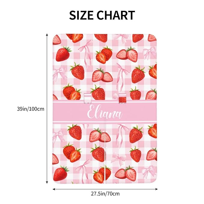 Pink Bow & Strawberry Personalized Baby Car Seat Canopy – Custom Name Minky Opening Nursing Cover, Infant Carseat & Stroller Cover for Newborn Baby Girls Gift