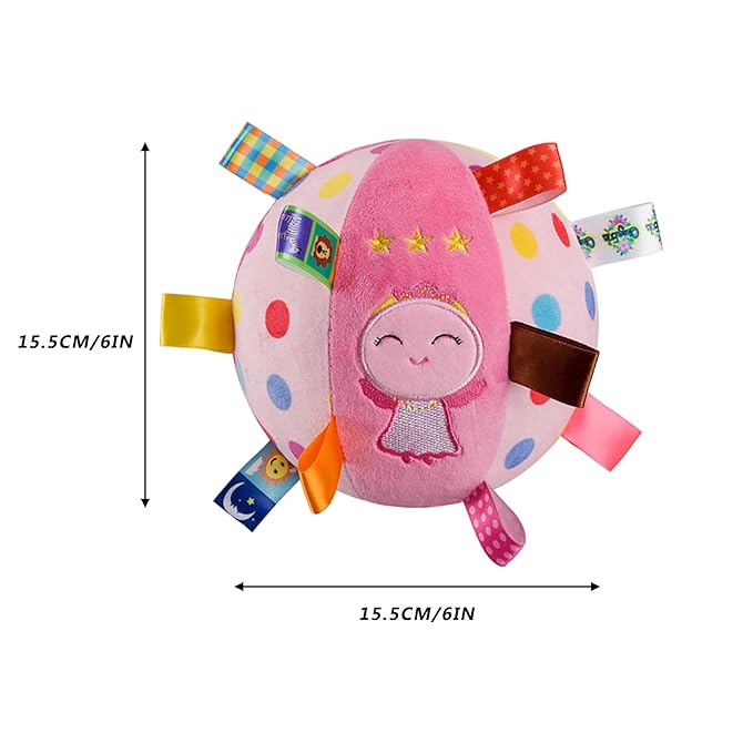 Baby Soft Plush Sensory Toys - Built-in Bell Balls - Educational Stuffed Rattle for Baby Comfort - Colorful Tags - Cute Angle