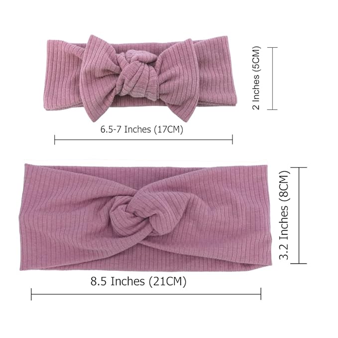 Sugarmelon Mommy and Me Headband Set Mother Baby Matching Turban Headbands for Toddler Baby Girls Women Scrunchies Hair Bow Hairbands (Mauve and Latte)