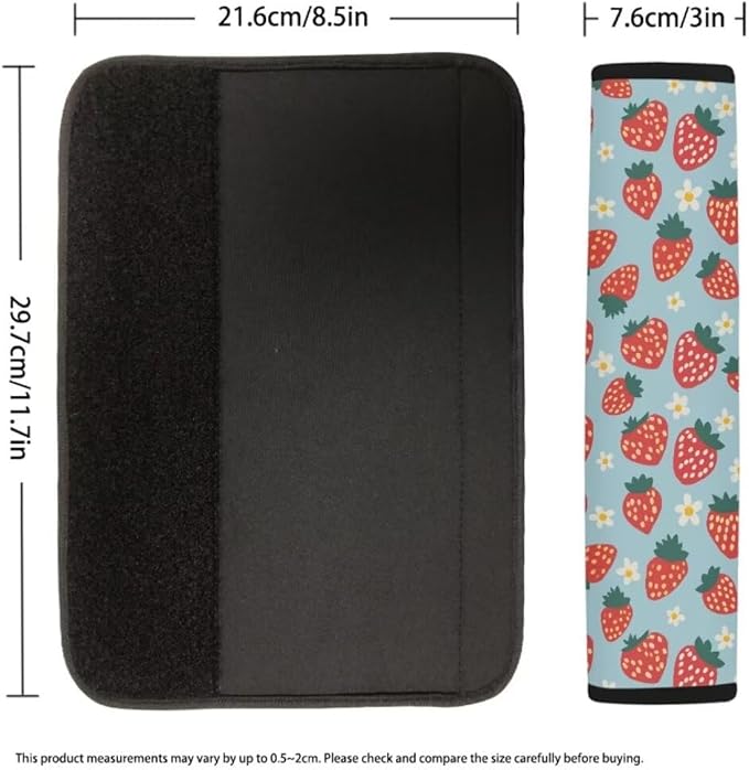Strawberry Print Car Seat Belt Cover Soft Car Safety Seat Belt Strap Shoulder Pad for Women Men 2 Pack Universal Size