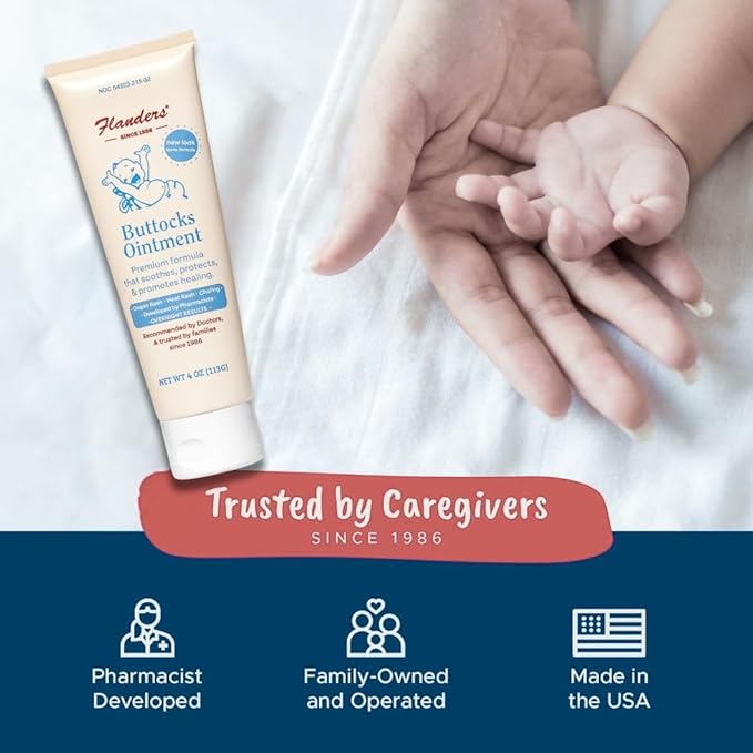 Flanders Buttocks Ointment – Zinc Oxide Diaper Rash Cream, Thick Barrier Paste for Baby & Adult Skin, Heat Rash, Chafing & Irritation Relief - 2 Pack (8oz Total)