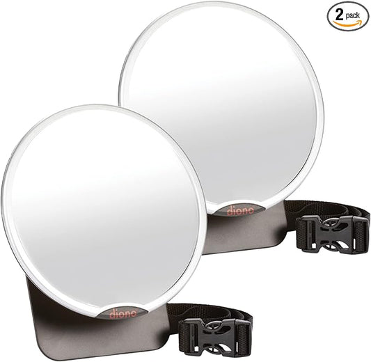 Diono Easy View Pack of 2 Baby Car Mirrors, Safety Car Seat Mirror for Rear Facing Infant, Fully Adjustable with 360 Rotation, Wide Crystal Clear View, Shatterproof, Crash Tested