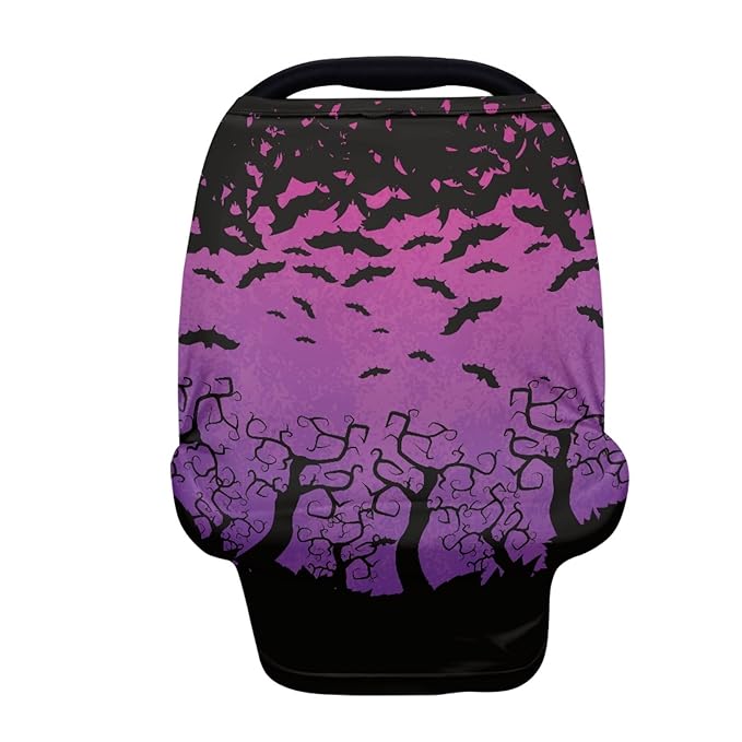 Coldinair Purple Sunset Bat Print Nursing Cover Multi Use Car Seat Stroller Cover Canopy Covers for Breastfeeding Branch Pattern Nursing Scarf Shopping Cart Covers