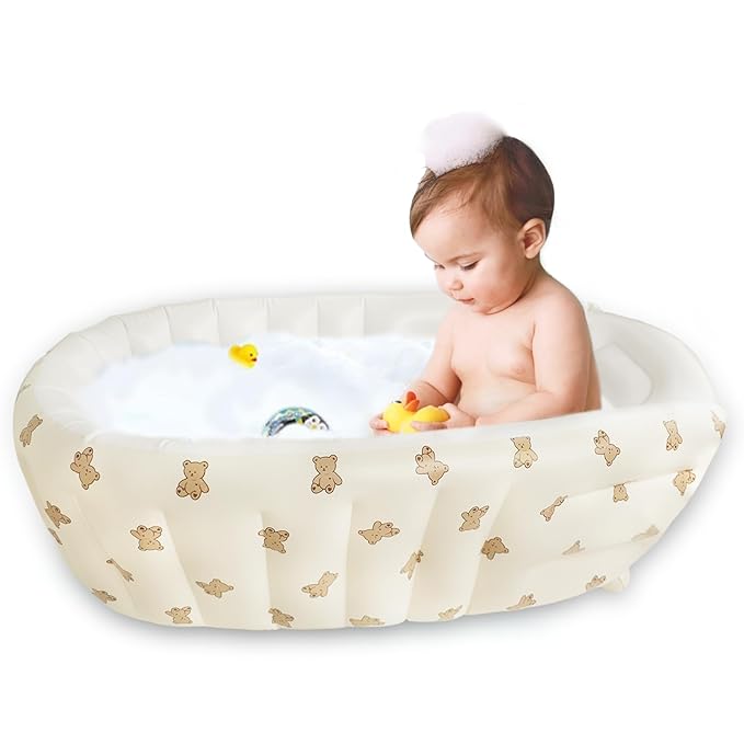 EKEPE Inflatable Baby Bathtub with Built in Pump, Collapsible Safe Baby Bathtub for Newborns and Baby, Non-Slip Travel Mini Swimming Pool for Babies 0-5 Years Old - Bear