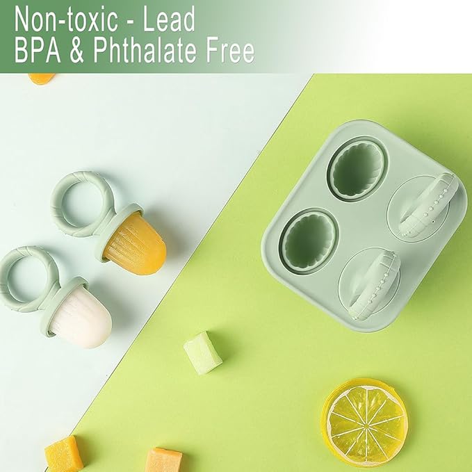 Silicone Popsicle Molds, Mini Breastmilk Popsicle Molds with Sticks, Frozen Breast Milk Teether Popsicle Maker Ice Pop Molds for Infant Feeding Spoon (2Set-Green)