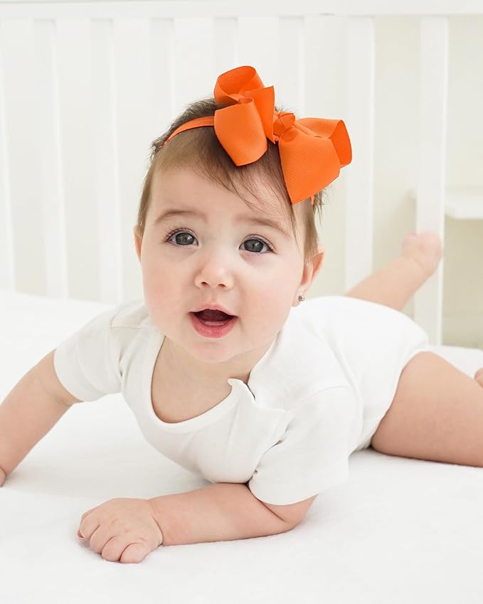 jollybows 40pcs Baby Girls Grosgrain Ribbon Hair Bows Headbands 4" Elastic Hair Band Hair Accessories for Infants Newborn- Natural Color Set