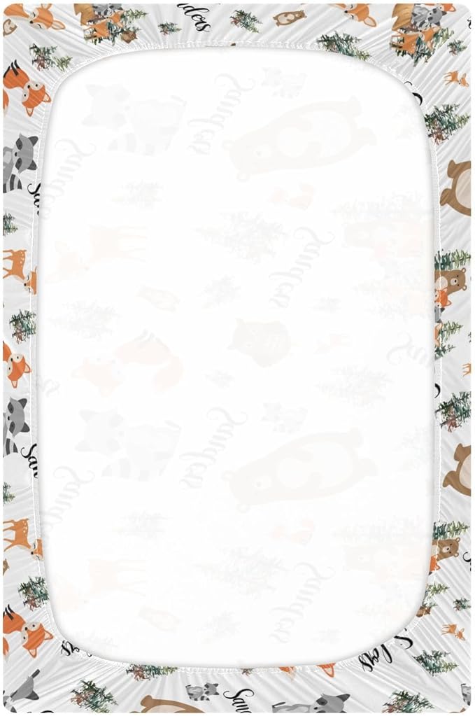Personalized Pack n Play Sheets for Baby Boys/Girls - Custom Woodland Animal Fitted Sheet - Breathable Material
