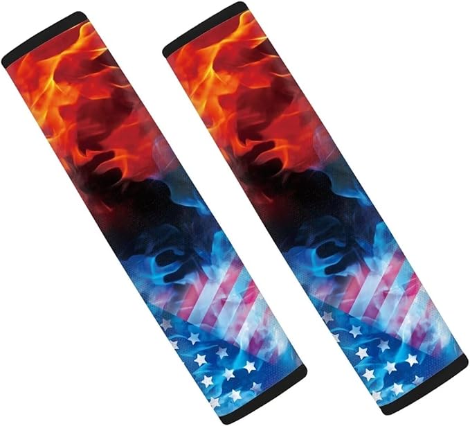 AFPANQZ 2 Pack Car Seat Belt Pad Cover American Flag Fire Car Safety Seatbelt Pad Cushion Adjustable Comfortable Driving Schoolbag Straps Pads