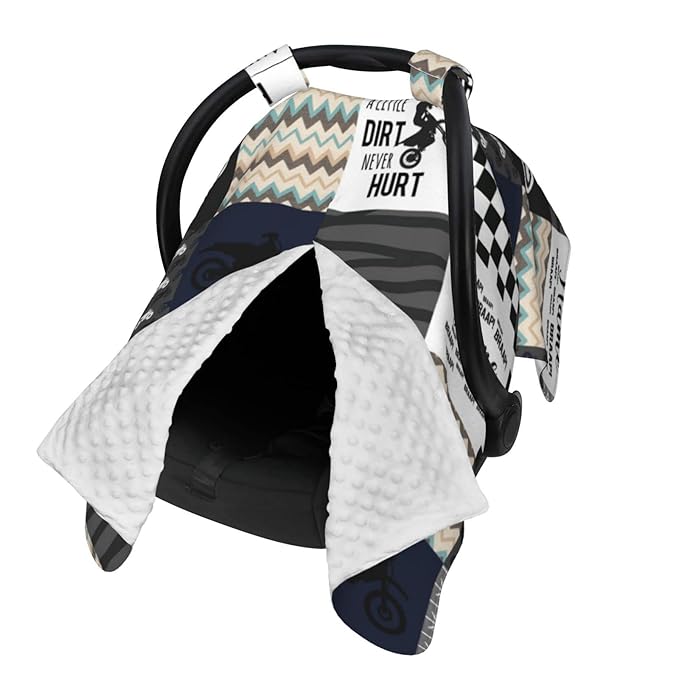 Personalized Dirt Bike Baby Car Seat Canopy for Babies with Name, Custom Motocross Car Seat Covers for Boys Girls, Peekaboo Opening Minky Nursing Cover Infant Car Seat Canopies for Newborn