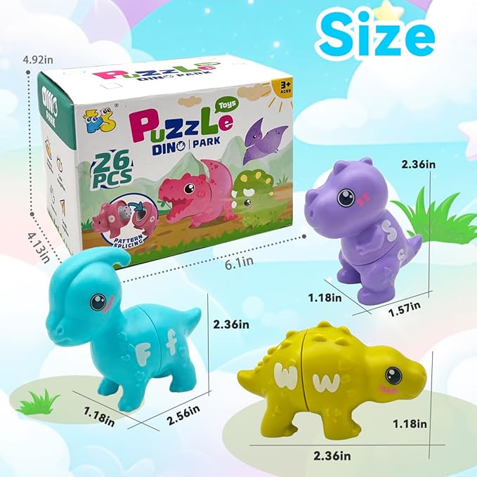 Alphabet Learning Toys, Dinosaur Color Matching Letter Game for Toddlers,Montessori Fine Motor Skills Preschool Learning Toys for 2 3 4 Years Old (26Pcs Dinosaur)