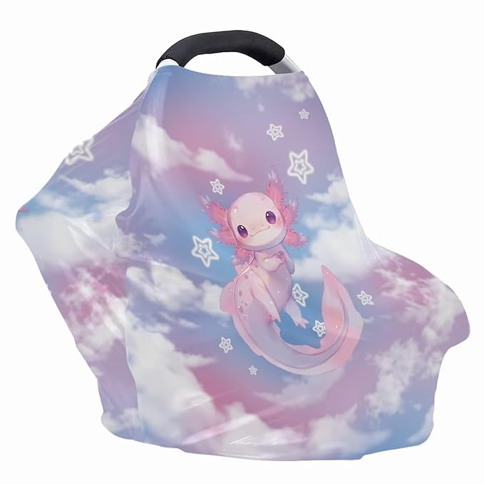 GIFTPUZZ Cute Axolotl Car Seat Covers Nursing Cover Carseat Canopy for Babies Privacy Protection, Multi- Use Breastfeeding Covers, Shopping Cart Stroller Covers Infinity Scarf Car Seat Canopies