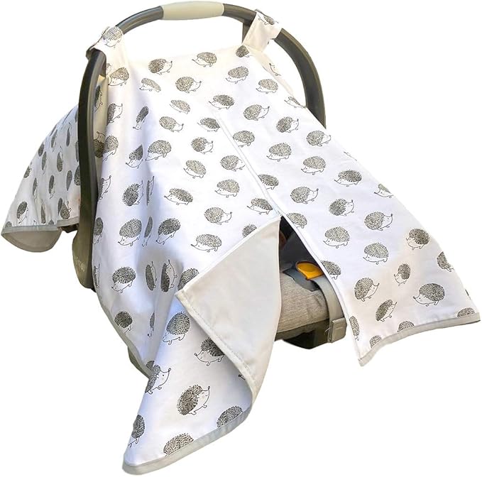 effe bébé Car Seat Covers for Newborn Infant Baby - Made from 100% Breathable Cotton - Can be Used for Carseat Canopy Baby Carrier Stroller Cover - for Boys and Girls (Grey Hedgehog)