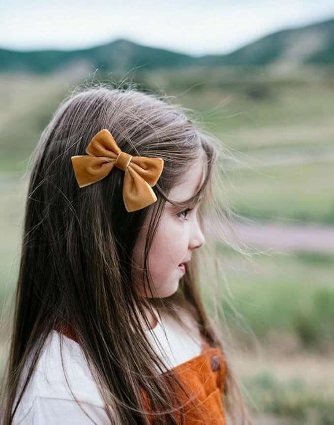 Cherssy Velvet Hair Bow Clips for Little Girls, 10pcs Boutique Fully Lined Hair Barrettes Accessories for Baby Infants Toddlers School Girls