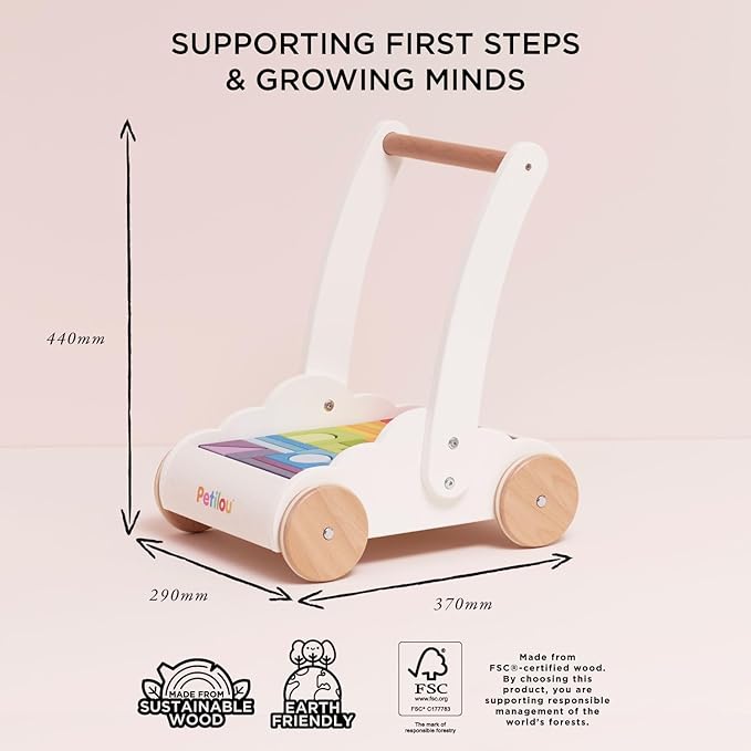 Le Toy Van - Petilou Wooden Walker Toy for Toddlers and Babies | Educational Rainbow Cloud Walker | Suitable for A Boy Or Girl 1 Year Old +, Multi, 45 Blocks (PL102)