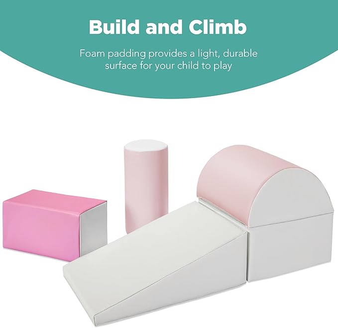 Best Choice Products Soft Foam Climbing Blocks for Toddlers, 5-Piece Baby Play Set, Easy-Clean Vinyl Foam Shapes, Safe Certified Materials, Early Learning Motor Skill Development Toy - Pink