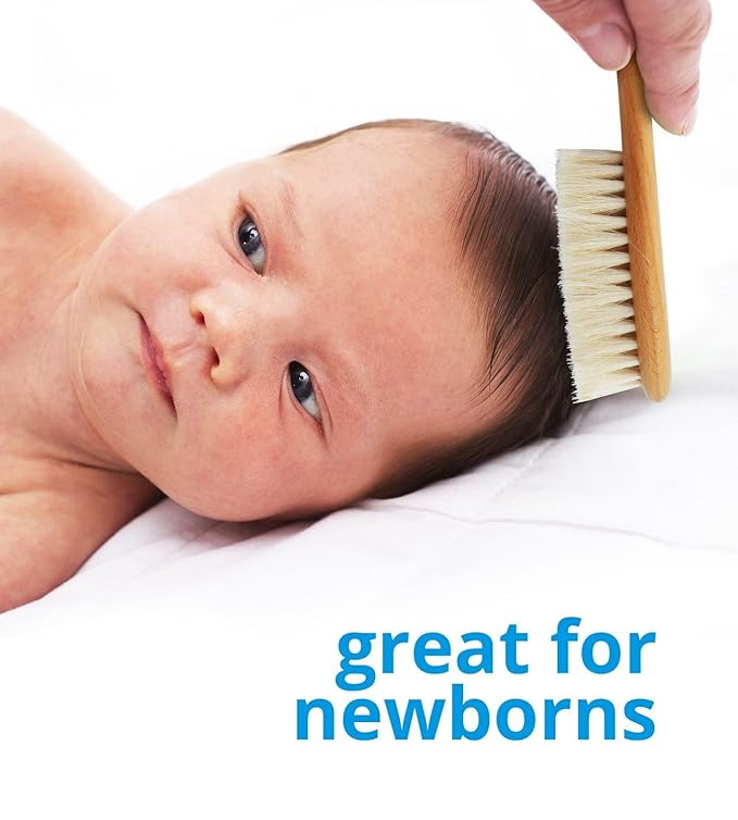 Baby Hair Brush and Baby Comb Set for Newborn, Boy and Girl - Wooden Baby Brush w/Soft Goat Bristles for Cradle Cap - Infant, Toddler Hair Brush, Baby Grooming kit, Soft Hair Brush by Stone & Clark