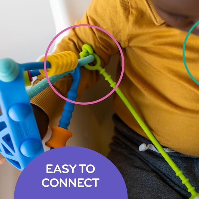 Mobi Liinklz Silicone Tethers for Car Seat & High Chair, Flexible, Soft Toy Straps for Baby, Easy Clean Toy Holder, Secure Stroller Straps for Infants 0+ Months, Cool Colors (3 Pack)