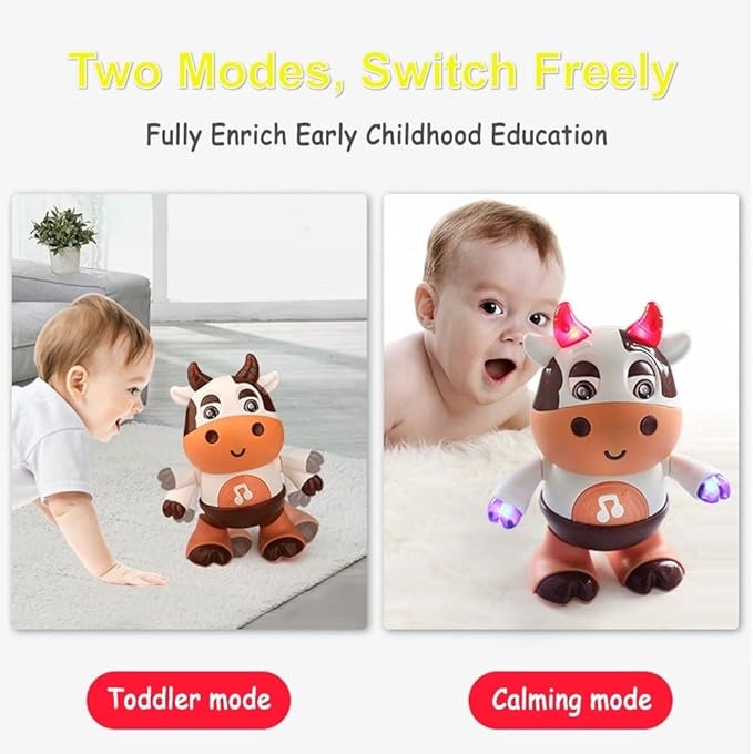 Dance Cow Light up Dancing Cow for Active Fun, Dancing Cow Toy, Musical Cute Cow, Interactive Music Crawling Toy, Baby Animal Sounds Toys, Toddler Sensory Educational Toys with Light