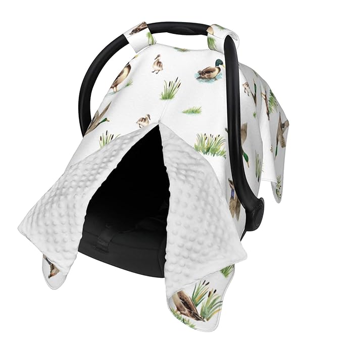 Mallard Duck Carseat Covers Baby, Winter Carseat Cover for Baby, Minky Baby Car Seat Cover for Boy & Girl, Peekaboo Opening Car Seat Canopy for Newborn, Multi Use Mom Nursing Cover, Mallard Duck