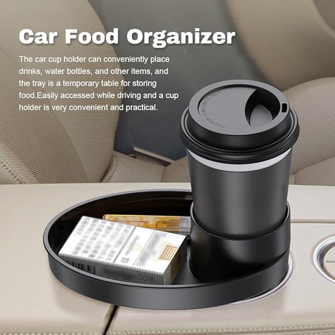 Shkalacar Car Seat Snack Tray - Travel Tray Cup Holder for Kids Car Seat, with Plate Organizer Rotatable Carseat Cup Holder with Food Trays