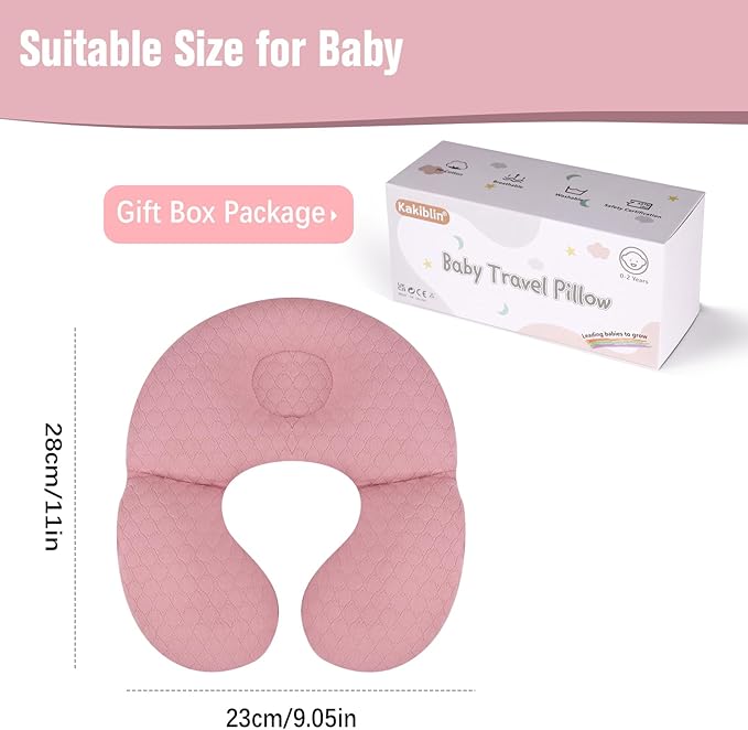 KAKIBLIN Baby Travel Pillow,Upgraded Baby Neck Pillows for Car Seat,Baby Support Pillow,Infant Neck Pillow for Toddler Head and Neck,Newborn Head Support for Car Seat,Pushchair (Pink)