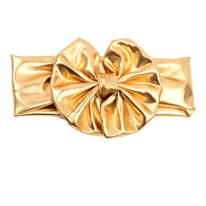 JustMyDress Baby Girls Bronzing Gilding Headband Floppy Metallic Messy Big Bows HeadWrap JA61 (Gold)