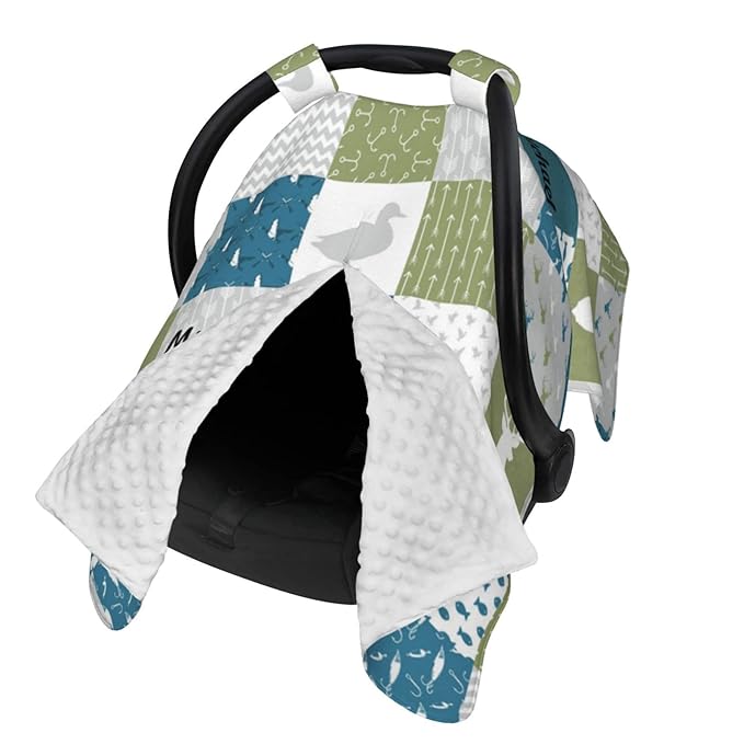 Personalized Deer Duck Woodland Baby Car Seat Canopy for Babies with Name, Custom Car Seat Covers for Girls, Peekaboo Opening Minky Nursing Breastfeeding Cover Infant Car Seat Canopies for Newborn