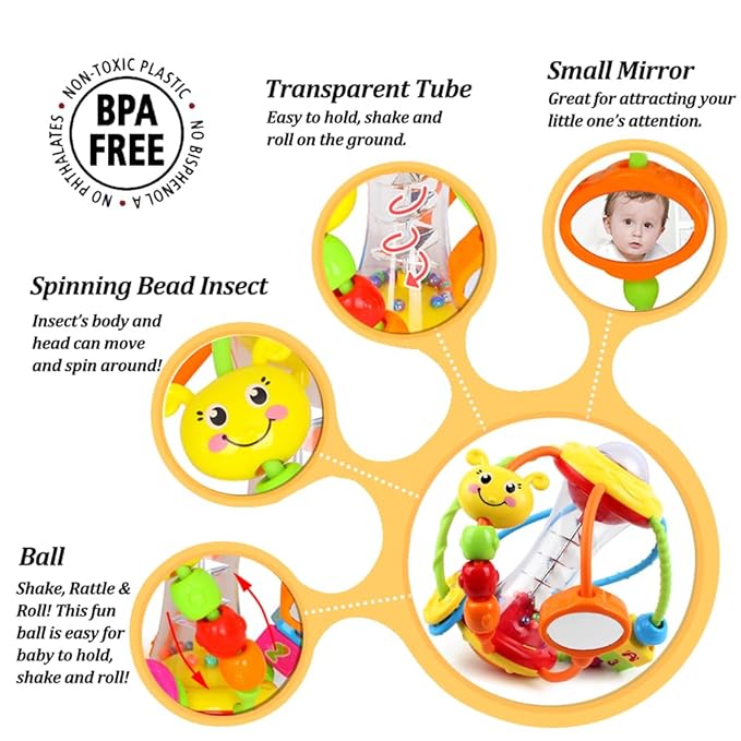 Yiosion Baby Toys 0-6-12 Months, Baby Rattle Toys Activity Ball Infant Toys 6 Month Old Baby Toys 3-6 Months, Shaker Grab Spin Travel Toys Easter Christmas Basket Stuffers Gifts