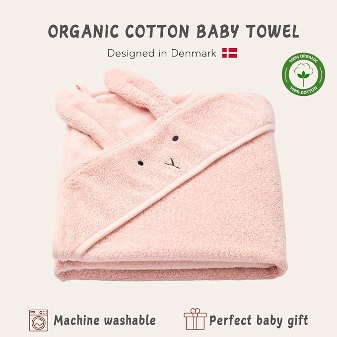 Hooded Baby Towel - 100% Organic Cotton Baby Bath Towels – Baby Towels, Baby Bath Towels for Baby Girl, 32" x 32" Super-Soft and Absorbent Baby Towels for Newborn (Rabbit - Blush)
