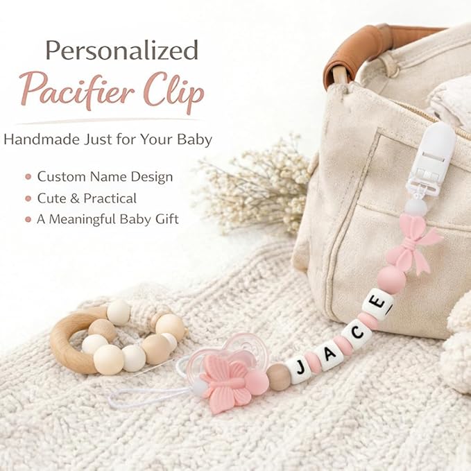 Custom Pacifier Clip with Name Baby Shower Gift for Girl Personalized Pacifier Holder