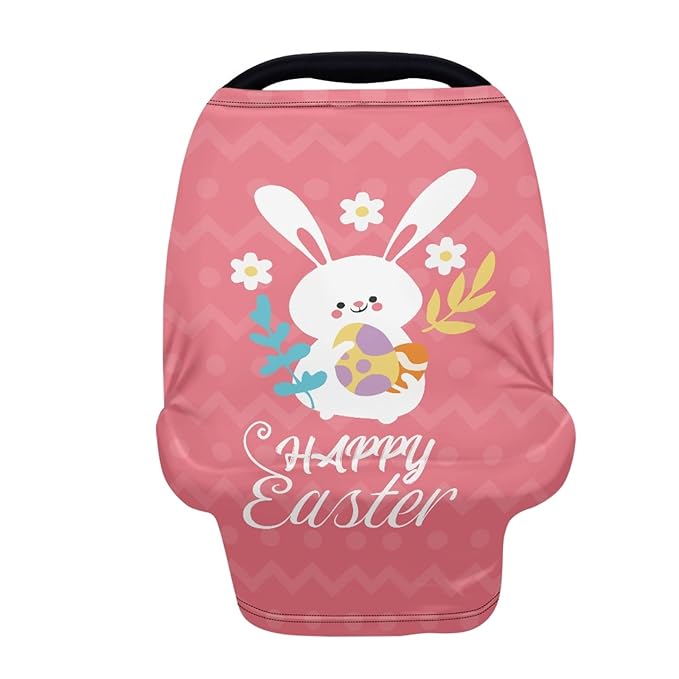 Coldinair Easter Rabbit Eggs Print Car Seat Cover for Babies Boys Girls,Soft Stretchy Nursing Cover,Breathable Infant Carseat Canopy,Shopping Cart/High Chair/Stroller Covers