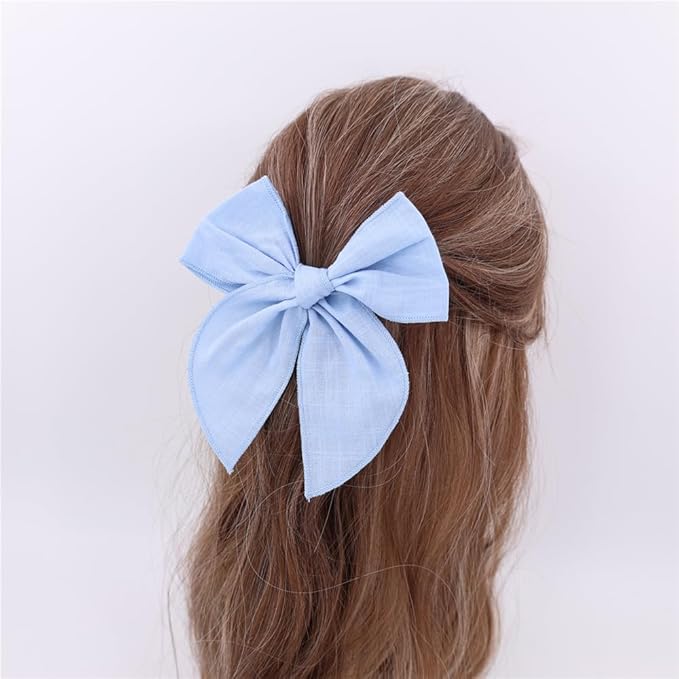 3 Styles Hair Bow Clips for Little Girls Toddler Baby Mom Women Hair Barrettes Accessories 4 Pcs Cotton Linen Bows Blue