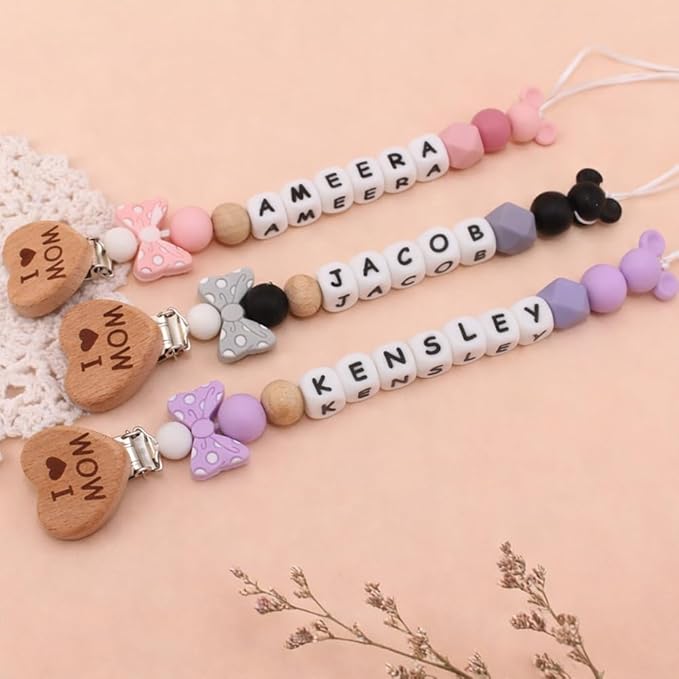 Personalized Pacifier Clip, Custom Silicone Pacifier Holder, Custom Binky Clip, Baby Newborn Gift