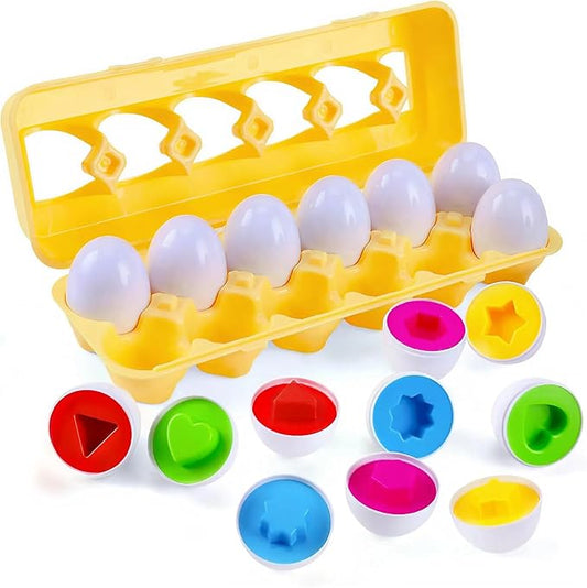 MAGIFIRE Toy Eggs for Toddlers 1-3 - 12 Matching Plastic Eggs, Assorted Colors and Shapes - Fun Gift for Toddlers - Montessori Matching and Sorting Set - STEM Educational Toy