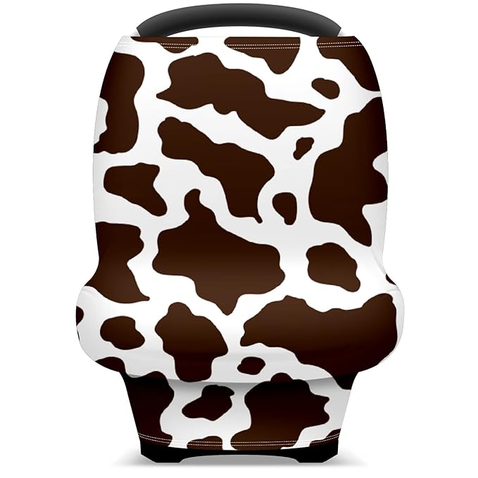 Baby Car Seat Stroller Covers Brown Cow Print Nursing Cover Breastfeeding Scarf Soft Breathable Stretchy Coverage Carseat Canopy Cover for Boys and Girls Soft Breathable Multi Use