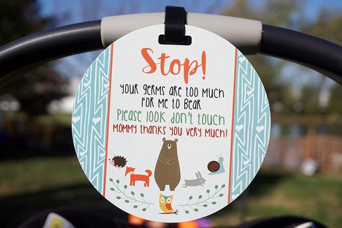Three Little Tots Two Pack - Woodlands Themed No Touching Baby Car Seat and Stroller Signs - CPSIA Safety Tested