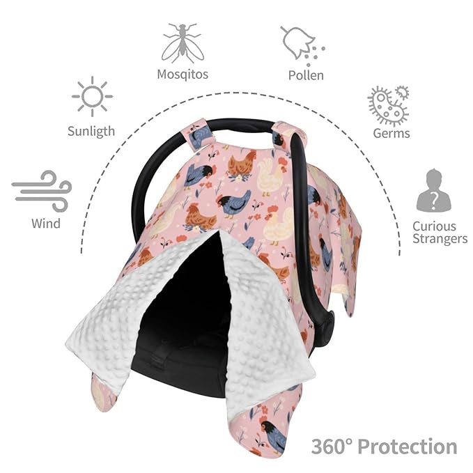 Cute Chickens and Flowers Baby Car Seat Canopy and Nursing Cover for Breastfeeding Multi-Use Cover Lightweight Infant Stretchy Carrier Carseat Winter Cover for Newborn Girls Boys