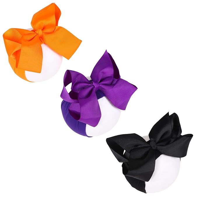 3 Pcs Baby Girls Headband Bows, Soft Nylon Hairbands Cute Big Bow Super Elastic Headband For Baby Girls Newborn Infant Toddlers (Orange Black Purple, Large)