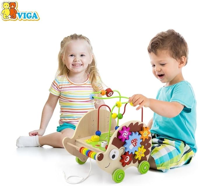 VIGA VIGAtoys Toys 50012 Pull-Along Activity Hedgehog Multi-Coloured, Multicolor