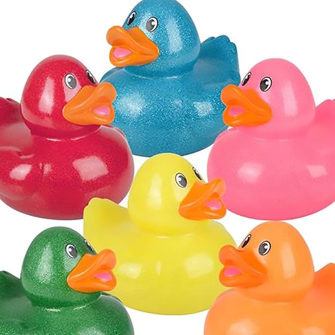 The Dreidel Company Glitter Rubber Duck Toy with Sound Assortment Duckies for Kids, Bath Birthday Gifts Baby Showers Summer Beach and Pool Activity, 6" (Single)