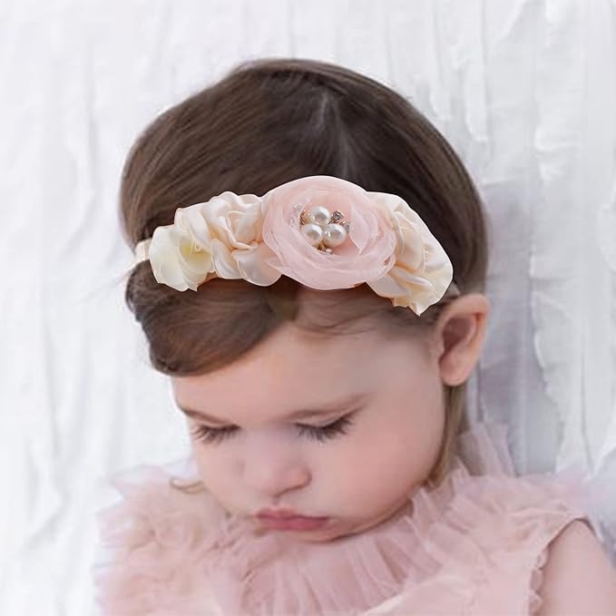 Baby Girl Flower Headband 6 PCS Elastic Hairbands Handmade Nylon Bows Headbands Chic Floral Hair Accessories Kids Gifts for Newborn Infant Toddlers