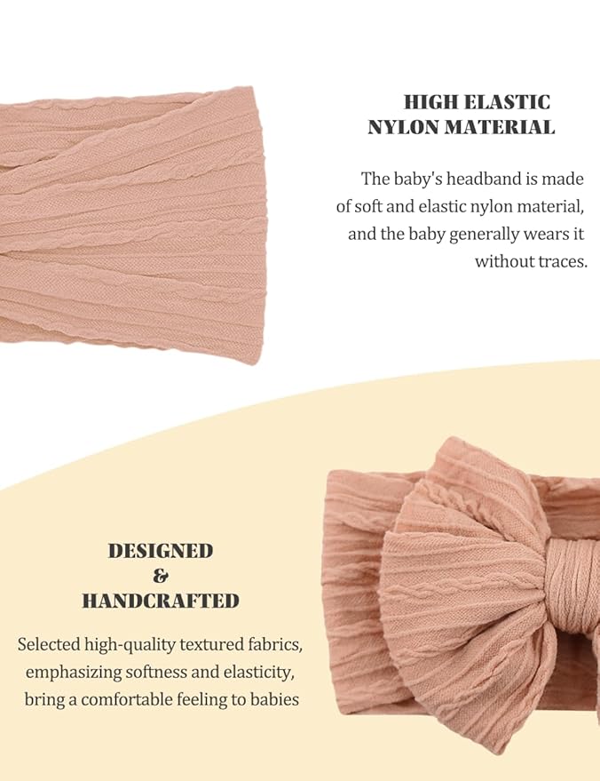 Rust Nylon Baby Headbands Bows, Stretchy Gray Infant Headband Bows for Baby Girls Head Wraps Newborn Toddler Unisex (03H-11)