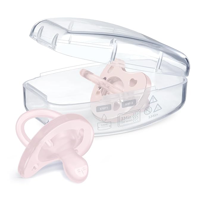 Chicco PhysioForma Orthodontic Pacifier for Babies 0-6 Months, 100% Soft Silicone, BPA Free & Breathing Support, 2-Pack with Sterilizing Case, Soft Pink