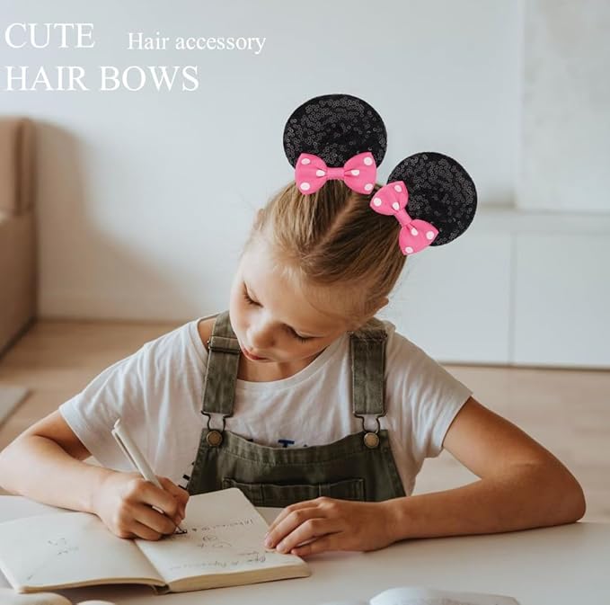 Hjiaruiky Mouse Ears Hair Clips Hair Bows Barrettes Accessories for Toddler Girls Women kids Party Birthday 4PCS