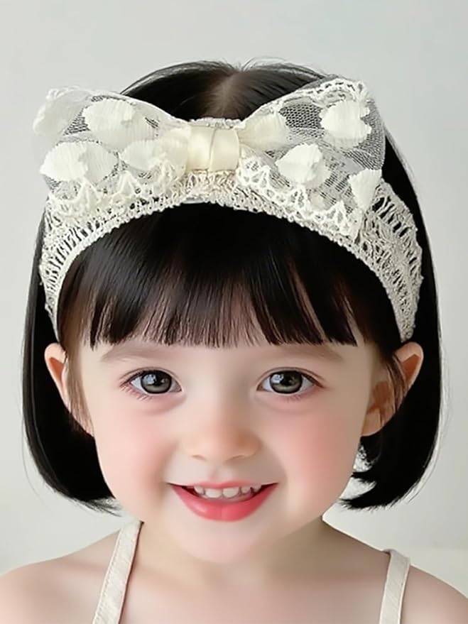Handmade Baby Girl Headbands in Beige Baby Bows and Floral Lace Headband Bows for Newborns and Toddlers Cute Baby Girl Bows and Newborn Headband Bows