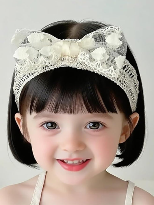 Handmade Baby Girl Headbands in Beige Baby Bows and Floral Lace Headband Bows for Newborns and Toddlers Cute Baby Girl Bows and Newborn Headband Bows