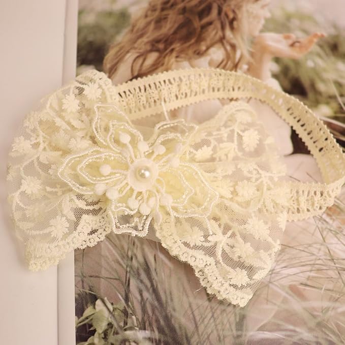 Lace Big Bow Baby Girls Headband Floral Hair Band Toddlers Newborn Infants Christening Baptism Party Hair Accessories for 0-36 Months Elastics Hairband (Style 8)