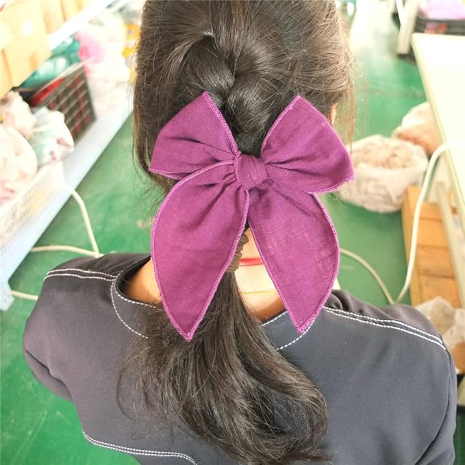 Pack of 4 Gorgeous Fable Bow Hair Clips for Girls Women Linen Hair Bow Alligator Clips Toddler Baby Mom Young Girl Hair Accessories (Lilac/Navy)
