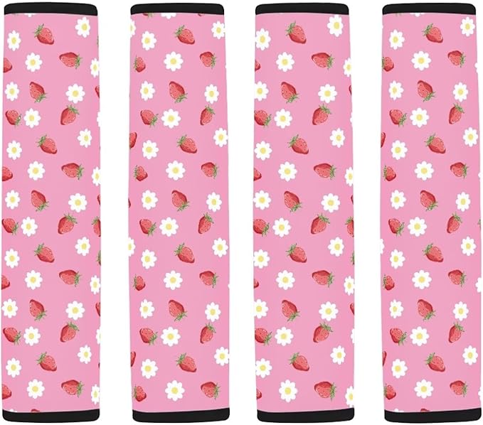 UNICEU Pink Strawberry Printed Neoprene Car Seatbelt Cushion Coversfor Women,Strawberry Car Accessories Seat Belt Covers Shoulder Pads Seatbelt Strap Cover