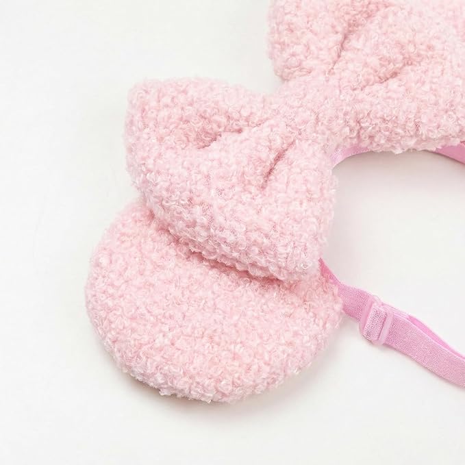 Wool Mouse Ears Headband with Bow, Fleece Adjustable Hair Bow Hairband for Toddlers Baby Girls